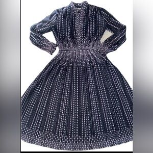 '70s Union USA Hal Ferman Midi Dress Dotted Pleated Chiffon Romantic Retro